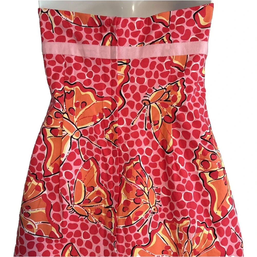 Lilly Pulitzer Strapless Dress Womens Sz 0 Y2K Mod Pink Orange Butterfly Print - Picture 6 of 14